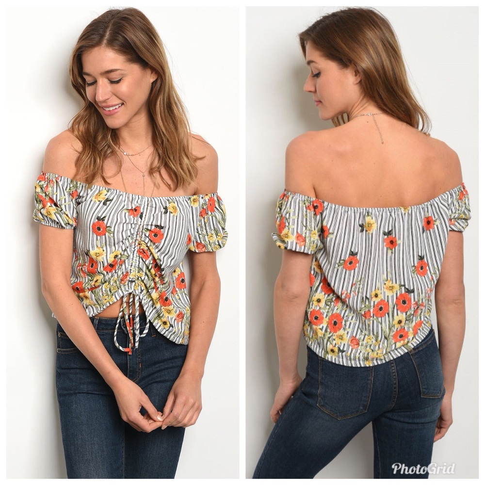 LAST 3-PACK!! Ivory Black Floral Top